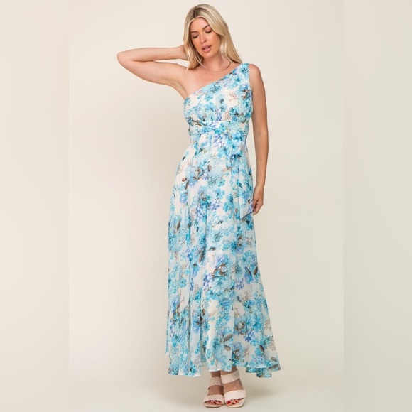 Floral one shoulder chiffon maxi dress nwot - Picture 1 of 3
